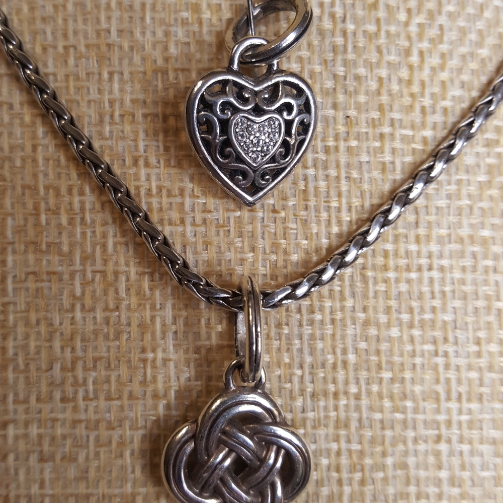 Brighton Silver necklace w 2 charms Reno Heart and Interlok w extension